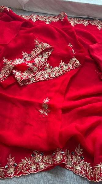 Soft Organza Silk Saree with Kasab & Pearl Detailing