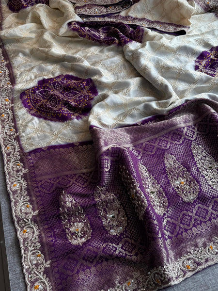 Banarasi Munga Silk Saree with Zardozi & Pearl Work