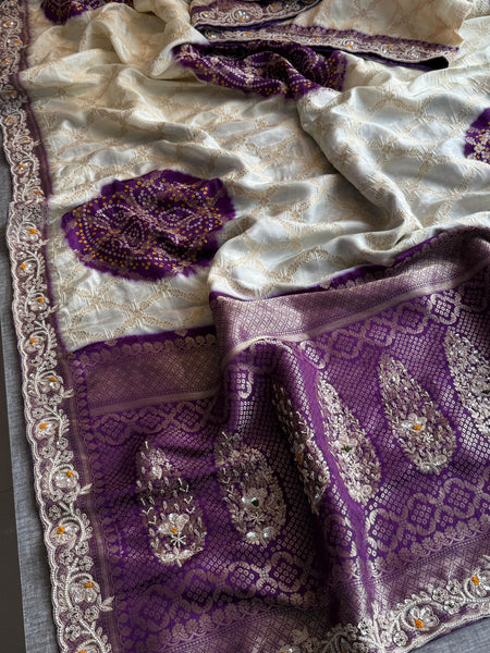 Banarasi Munga Silk Saree with Zardozi & Pearl Work