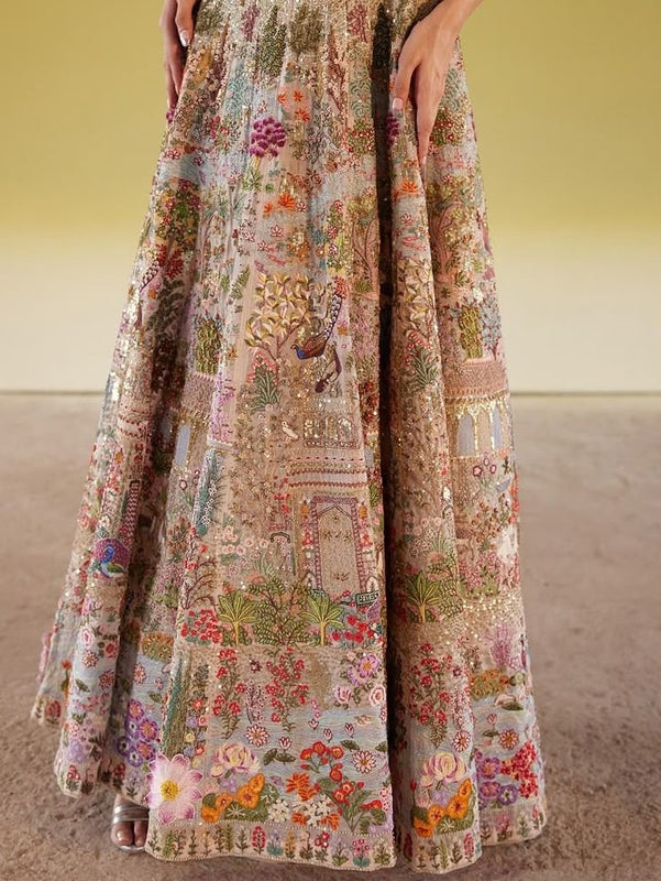 Multicoloured Embroidered Halter Gown