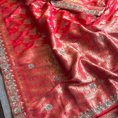 Soft Munga Silk Saree with Kutdana & Zarkan Embellishment