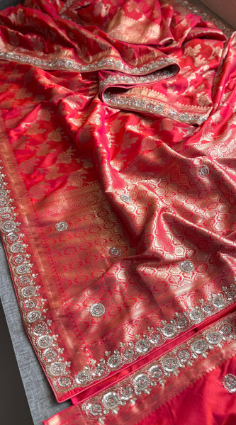 Soft Munga Silk Saree with Kutdana & Zarkan Embellishment