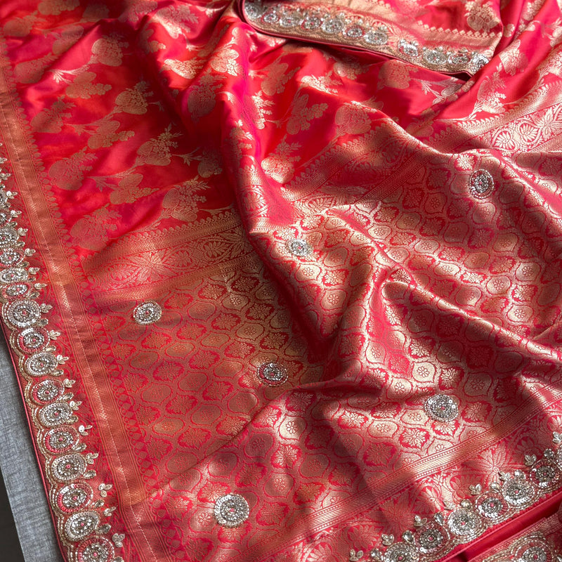 Soft Munga Silk Saree with Kutdana & Zarkan Embellishment