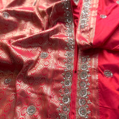 Soft Munga Silk Saree with Kutdana & Zarkan Embellishment