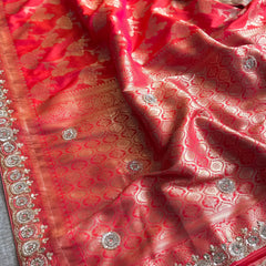 Soft Munga Silk Saree with Kutdana & Zarkan Embellishment
