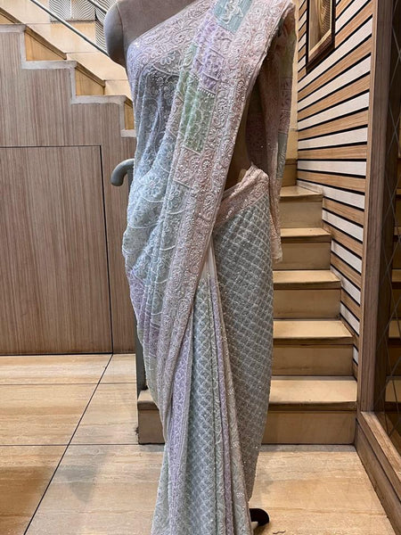 Luxury Pure Georgette Wedding Saree with Pearl & Sequin Work