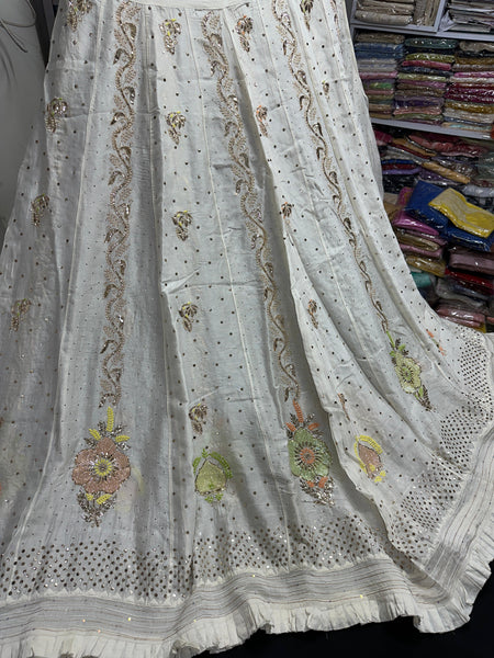 Pure Chanderi Silk Bridal Lehenga Set with Applique & Mukaish Work
