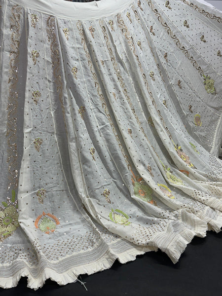 Pure Chanderi Silk Bridal Lehenga Set with Applique & Mukaish Work