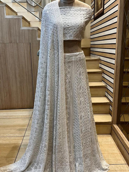 Pure Georgette Bridal Lehenga with Pearl, Sequin & Mirror Work