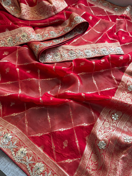 Pure Munga Silk Banarasi Wedding Saree with Zardozi & Pearl Work