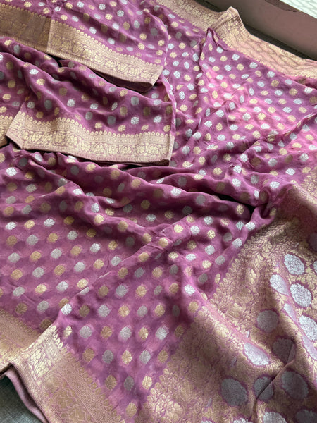 Pure Khaddi Georgette Banarasi Silk Saree in Traditional Weaving Design