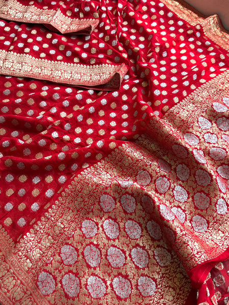 Pure Khaddi Georgette Banarasi Silk Saree in Traditional Weaving Design