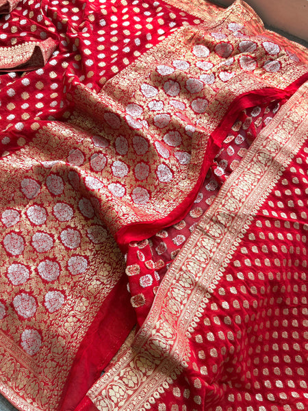 Pure Khaddi Georgette Banarasi Silk Saree in Traditional Weaving Design