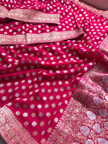 Pure Khaddi Georgette Banarasi Silk Saree in Traditional Weaving Design