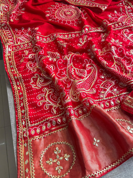 Pure Munga Silk Saree with Traditional Sikhiya Gotapatti Work