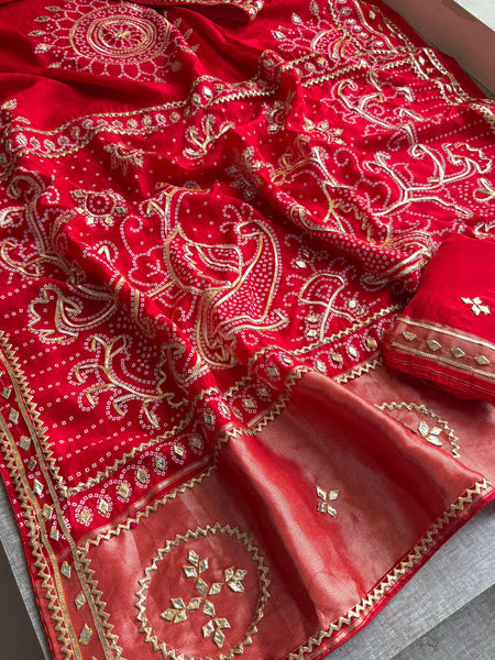 Pure Munga Silk Saree with Traditional Sikhiya Gotapatti Work