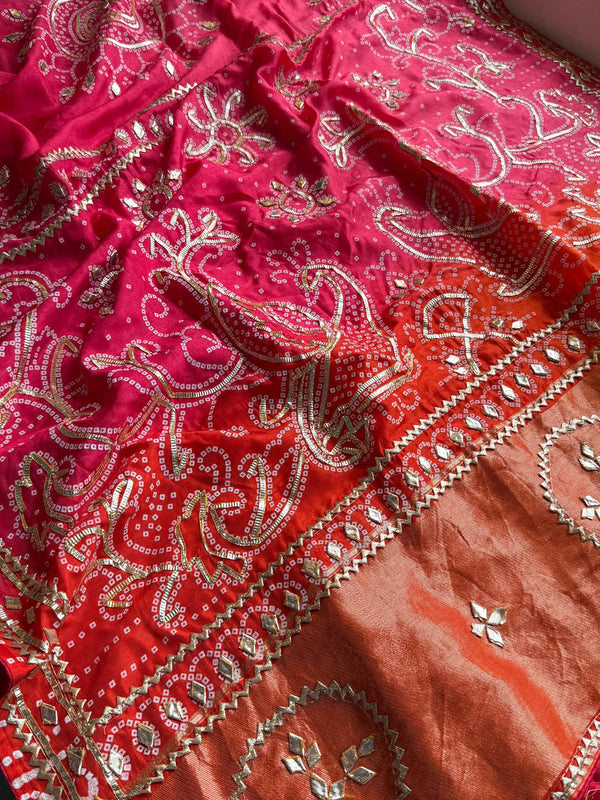 Pure Munga Silk Saree with Traditional Sikhiya Gotapatti Work