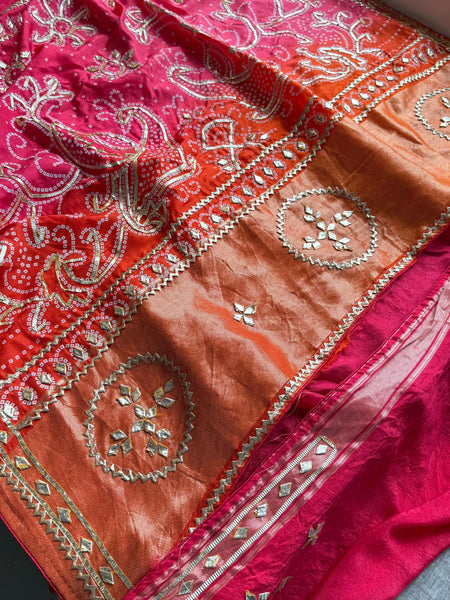 Pure Munga Silk Saree with Traditional Sikhiya Gotapatti Work