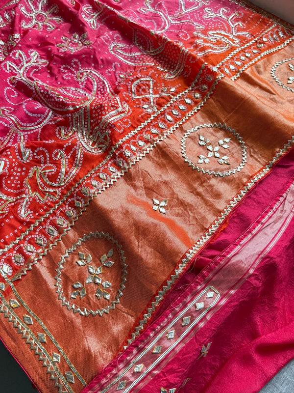 Pure Munga Silk Saree with Traditional Sikhiya Gotapatti Work
