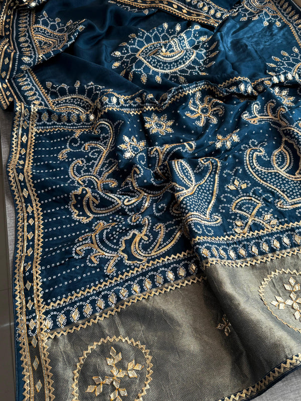 Pure Munga Silk Saree with Traditional Sikhiya Gotapatti Work