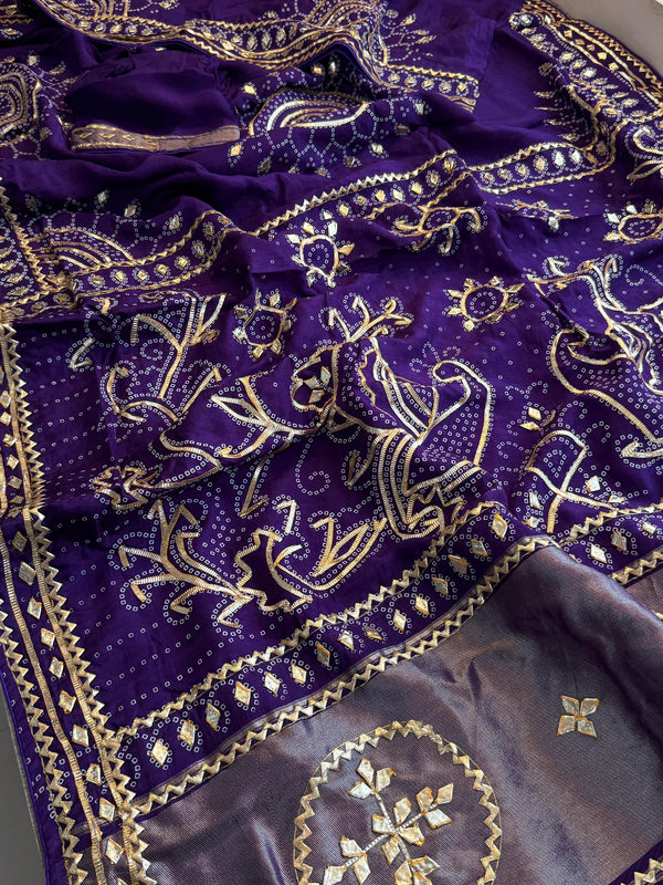 Pure Munga Silk Saree with Traditional Sikhiya Gotapatti Work
