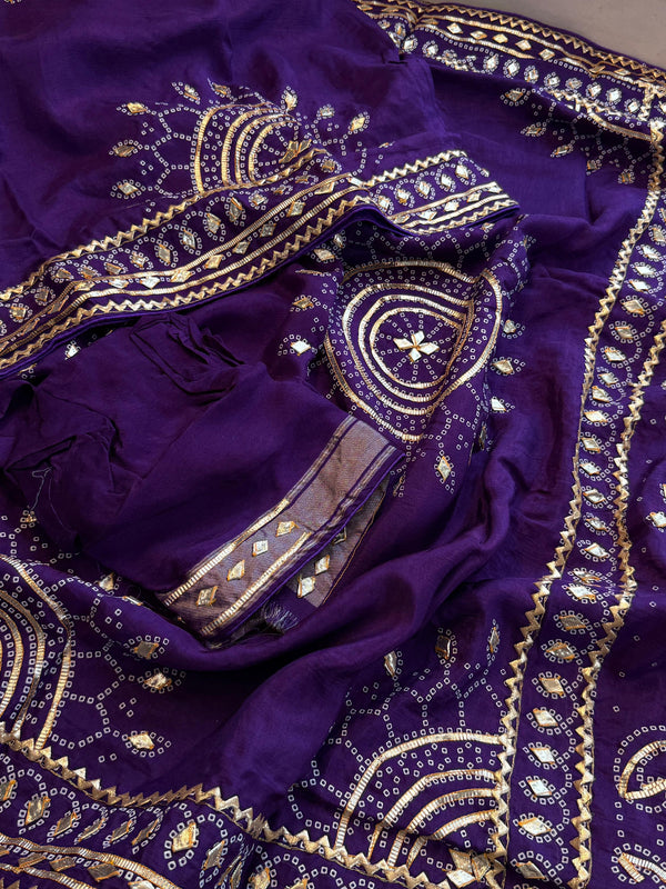 Pure Munga Silk Saree with Traditional Sikhiya Gotapatti Work