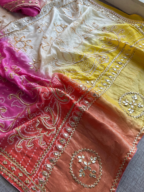 Pure Munga Silk Saree with Traditional Sikhiya Gotapatti Work