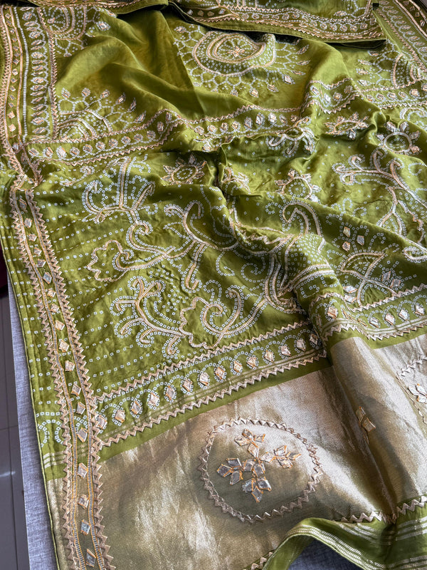Pure Munga Silk Saree with Traditional Sikhiya Gotapatti Work