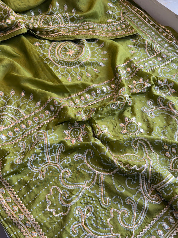 Pure Munga Silk Saree with Traditional Sikhiya Gotapatti Work