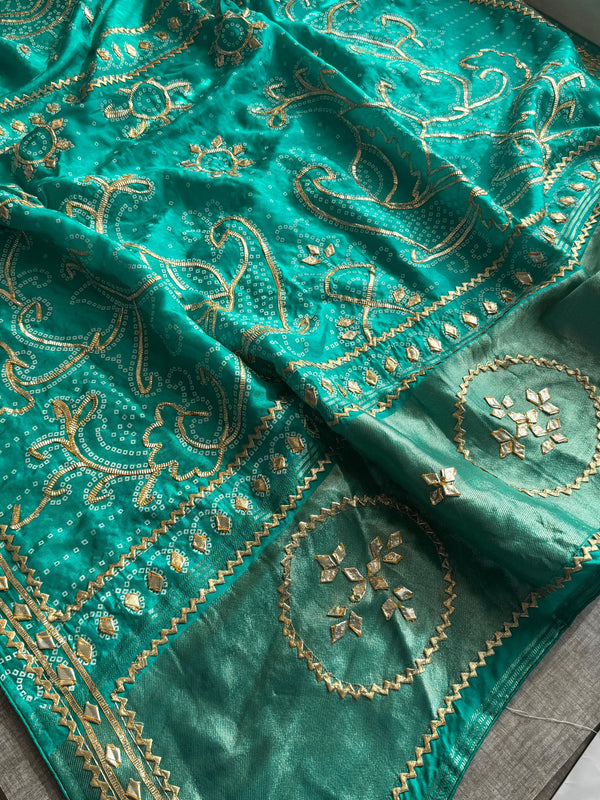 Pure Munga Silk Saree with Traditional Sikhiya Gotapatti Work