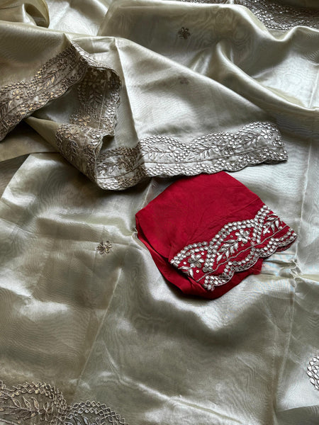 Handloom Tissue Silk Wedding Saree with Gotapatti & Sequins Detailing 7