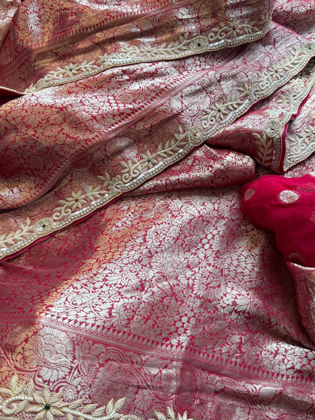 Khaddi Georgette Banarasi Silk Saree with Zardozi & Premium Stone Work