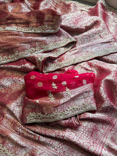 Khaddi Georgette Banarasi Silk Saree with Zardozi & Premium Stone Work