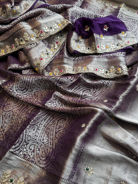 Khaddi Georgette Banarasi Silk Saree with Zardozi & Gotapatti Detailing