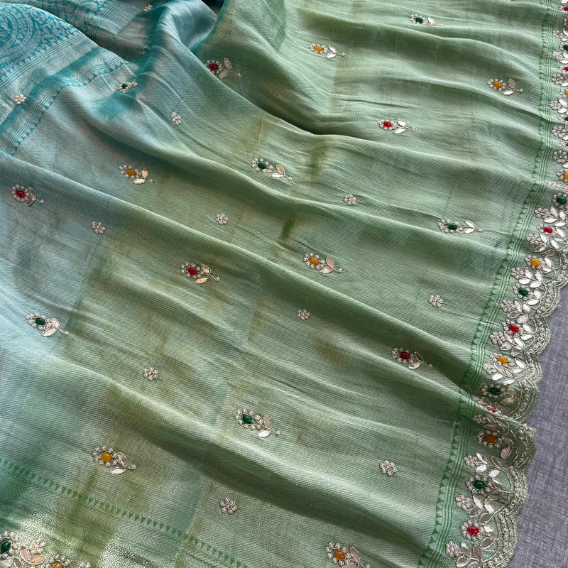 Khaddi Georgette Banarasi Silk Saree with Zardozi & Gotapatti Detailing