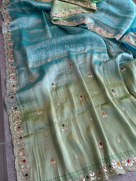 Khaddi Georgette Banarasi Silk Saree with Zardozi & Gotapatti Detailing