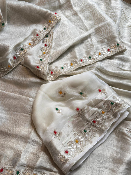 Khaddi Georgette Banarasi Silk Saree with Zardozi & Gotapatti Detailing
