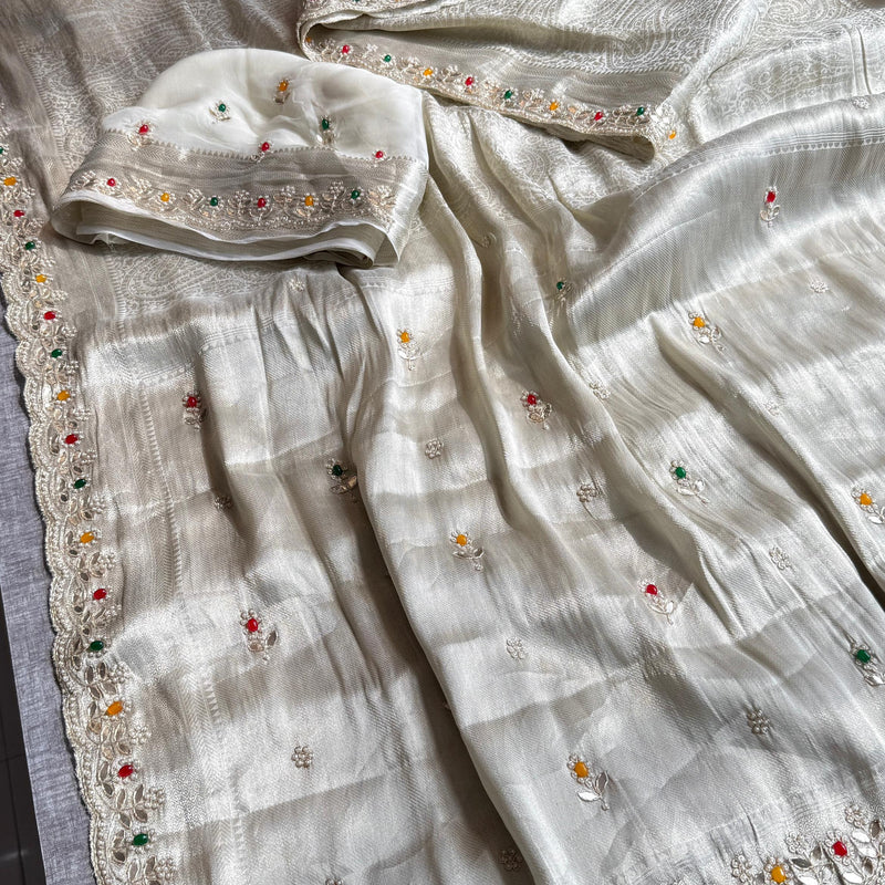 Khaddi Georgette Banarasi Silk Saree with Zardozi & Gotapatti Detailing