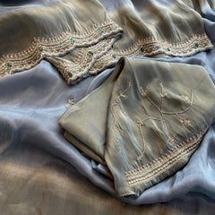 Soft Tissue Munga Silk Saree with Zardozi & Stone Hand Embellishment