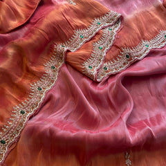 Soft Tissue Munga Silk Saree with Zardozi & Stone Hand Embellishment