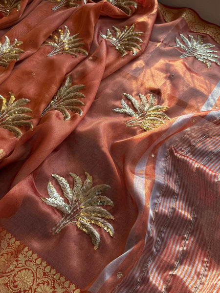 Tissue Handloom Silk Banarasi Saree with Sequins & Zari Detailing