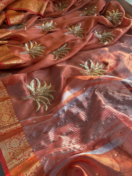 Tissue Handloom Silk Banarasi Saree with Sequins & Zari Detailing