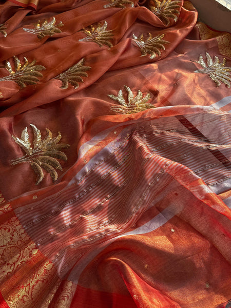 Tissue Handloom Silk Banarasi Saree with Sequins & Zari Detailing