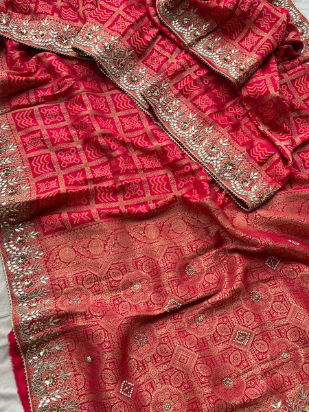Pure Silk Ghatchola Wedding Saree with Handwork Zardozi & Sequins