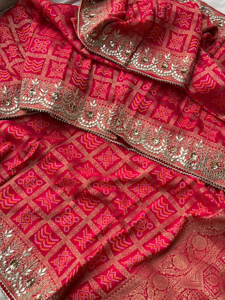 Pure Silk Ghatchola Wedding Saree with Handwork Zardozi & Sequins