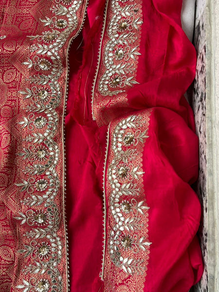 Pure Silk Ghatchola Wedding Saree with Handwork Zardozi & Sequins