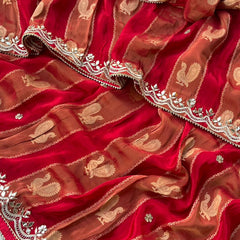 Pure Cosmo Silk Banarasi Wedding Saree with Gotta Patti & Pearl Work