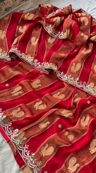 Pure Cosmo Silk Banarasi Wedding Saree with Gotta Patti & Pearl Work