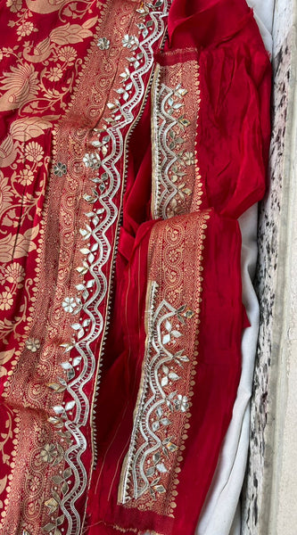 Pure Cosmo Silk Banarasi Wedding Saree with Gotta Patti & Pearl Work