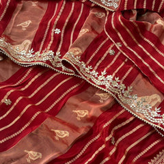 Pure Cosmos Silk Banarasi Wedding Saree with Zardozi & Gotta Patti Work
